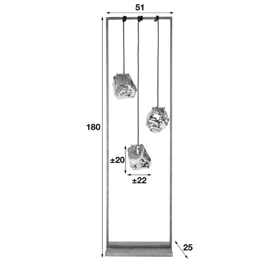 lampadaire_3glacons_verre_suspendus_metal